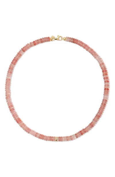 Ef Collection Semiprecious Stone Rondelle Bead Necklace In 14k Yellow Gold/pink Quartz