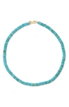 Ef Collection Semiprecious Stone Rondelle Bead Necklace In 14k Yellow Gold/turq