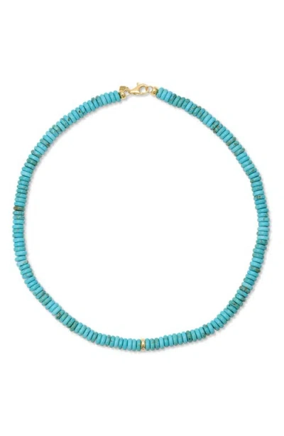 Ef Collection Semiprecious Stone Rondelle Bead Necklace In 14k Yellow Gold/turq