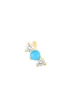 Ef Collection Single Diamond & Turquoise Bar Stud Earring In Yellow Gold/diamond/turq