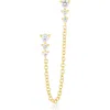 Ef Collection Single Double Piercing Diamond Chain Drop Earring
