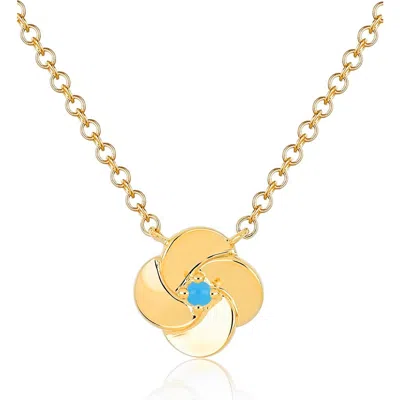 Ef Collection Turquoise Petal Pendant Necklace In Yellow Gold/turquoise