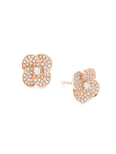 Ef Collection Women's 14k Rose Gold & 0.31 Tcw Diamond Petal Stud Earrings