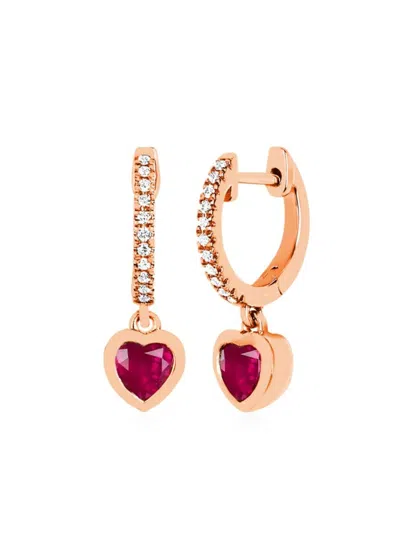 Ef Collection Women's 14k Rose Gold, Ruby & Diamond Heart Drop Earrings
