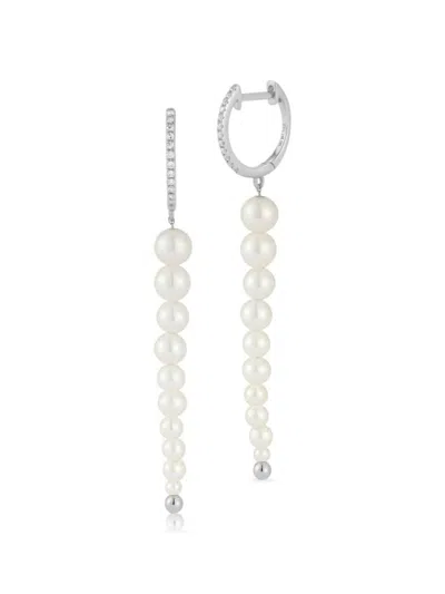 Ef Collection Women's 14k White Gold, 2.5-5mm Freshwater Pearl & Diamond Drop Earrings