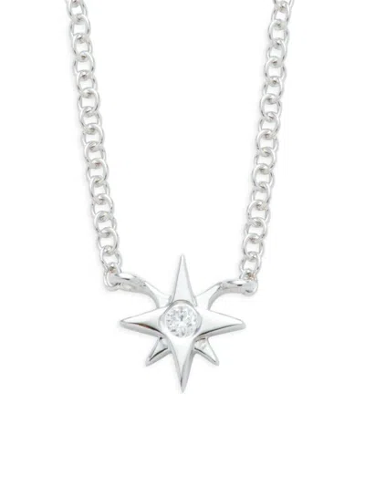 Ef Collection Women's 14k White Gold & 0.02 Tcw Diamond Starburst Pendant Necklace
