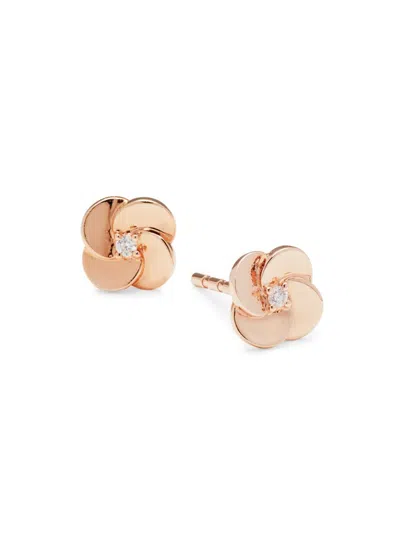 Ef Collection Women's 14k White Gold & 0.03 Tcw Diamond Petal Stud Earrings In Rose Gold