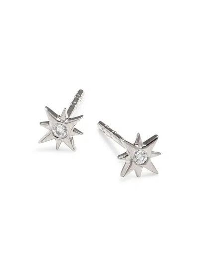 Ef Collection Women's 14k White Gold & 0.03 Tcw Diamond Starburst Stud Earrings