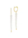 Ef Collection Diamond And Graduated Pearl Drop Earrings In Gold In Yellow Gold