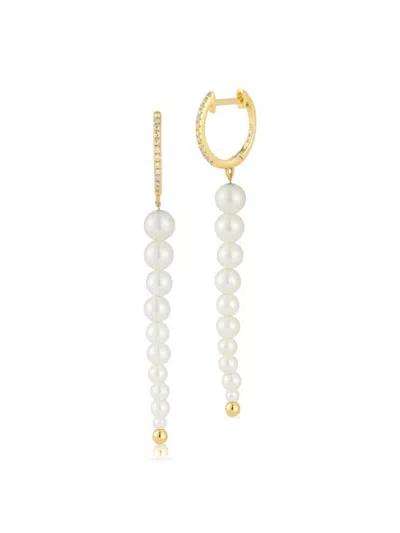Ef Collection Women's 14k Yellow Gold, 2.5-5mm Freshwater Pearl & Diamond Drop Earrings