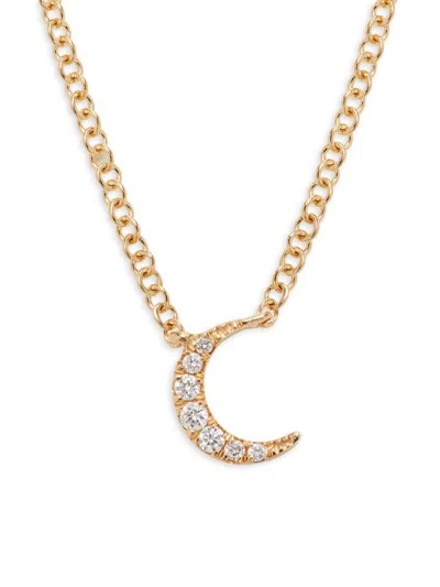 Ef Collection Women's 14k Yellow Gold & 0.04 Tcw Diamond Moon Pendant Necklace