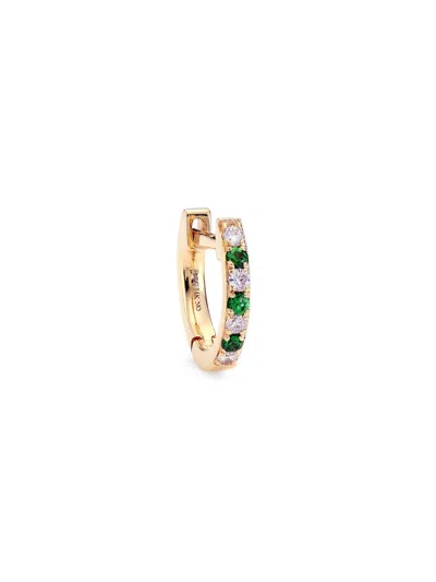 Ef Collection Women's 14k Yellow Gold, Diamond & Tsavorite Dot Single Huggie Earring