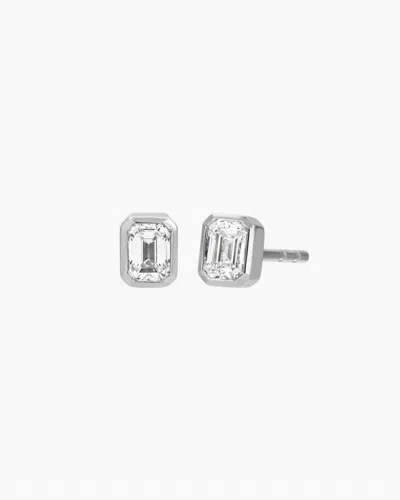 Ef Collection Women's Bezel Set Emerald Cut Diamond Stud Earring In 14k White Gold In Pink