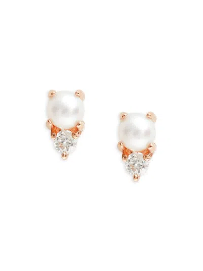 Ef Collection Women's Core 14k Rose Gold, 1mm Freshwater Pearl & Diamond Birthstone Stud Earrings