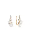 EF COLLECTION WOMEN'S CORE 14K ROSE GOLD, 3-5MM PEARL & DIAMOND CLIMBER EARRINGS