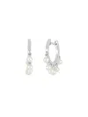 EF COLLECTION WOMEN'S CORE 14K WHITE GOLD & 3MM ROUND PEARL SHIMMY HUGGIE EARRINGS