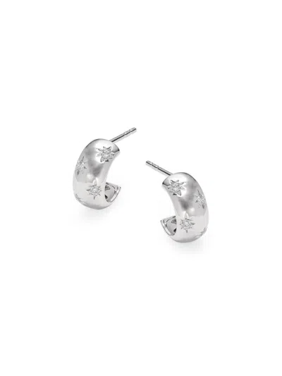 Ef Collection Women's Core Starburst 14k White Gold & 0.11 Tcw Diamond Huggie Earrings