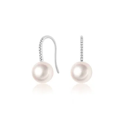 Ef Collection Women's Pearl Ball Drop Earring In White Gold