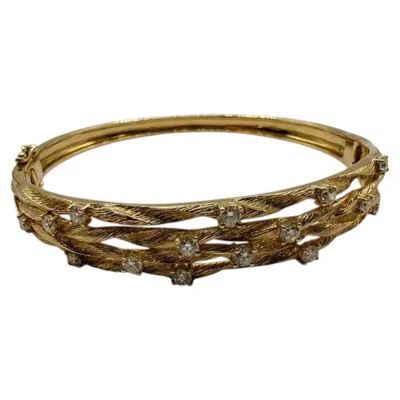 Pre-owned Effy 1 Carat Diamond 14k Yellow Gold Textured Hinged Bangle Bracelet