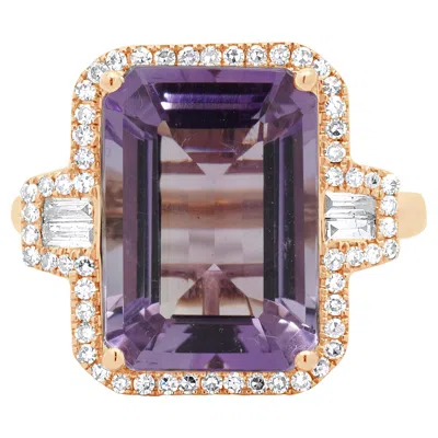 Pre-owned Effy 14 Karat Rose Gold Amethyst And Diamond Ring In Red