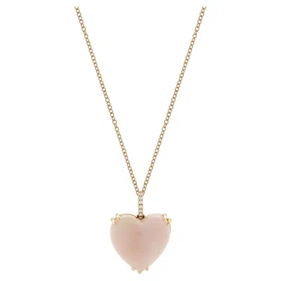Pre-owned Effy 14 Karat Rose Gold Pink Opal And Diamond Heart Necklace In Red