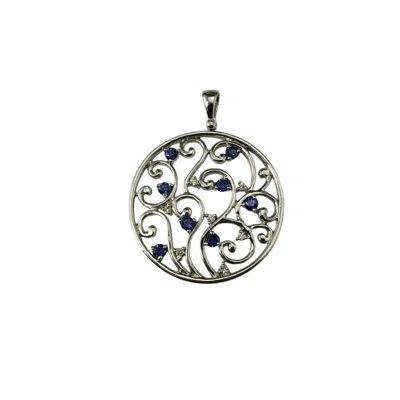 Pre-owned Effy 14 Karat White Gold Sapphire And Diamond Pendant #21193
