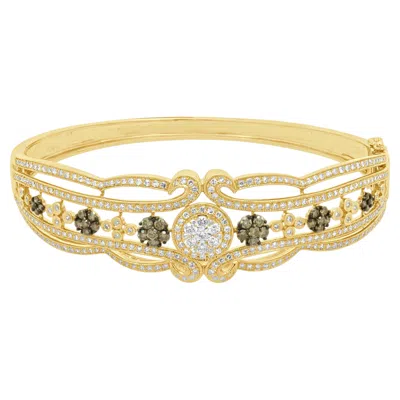 Pre-owned Effy 14 Karat Yellow Gold Diamond Milgrain Bangle