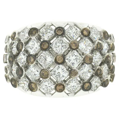 Pre-owned Effy 14k Gold 4.82ctw White & Fancy Brown Diamond Open Quilted Wide Band Ring
