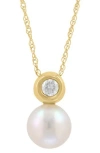 Effy 14k Gold Bezel Set Diamond & Akoya Pearl Necklace In White