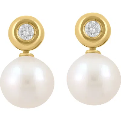Effy 14k Gold Bezel Set Diamond & Akoya Pearl Stud Earrings In White
