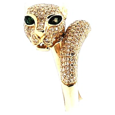 Pre-owned Effy 14k Gold Coiled Panther Ring With 1.38ct Diamonds & Emeralds In Multi