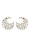 Effy 14k Gold Diamond & 2-3mm Freshwater Pearl Moon Earrings In White