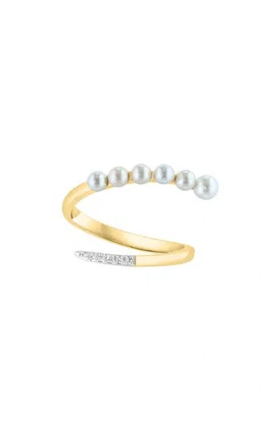 Effy 14k Gold Diamond & 2.5-3mm Freshwater Pearl Ring In White