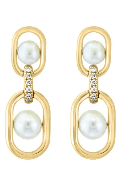 Effy 14k Gold Diamond & 3.5-4.5mm Freshwater Pearl Drop Earrings