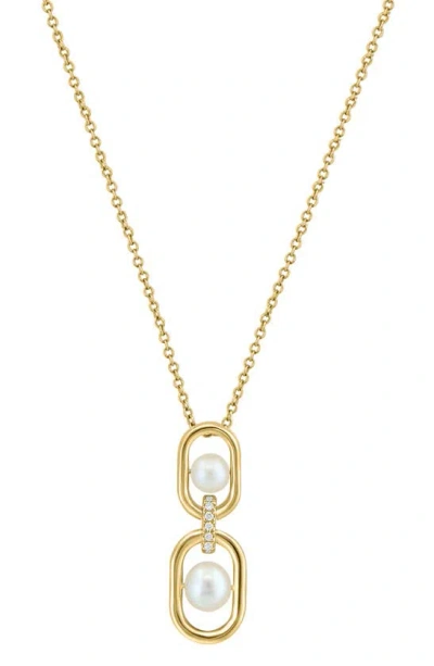Effy 14k Gold Diamond & 4.5-5.5mm Freshwater Pearl Pendant Necklace