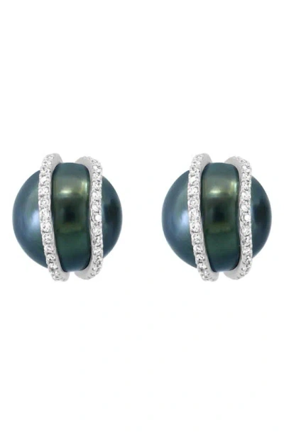 Effy 14k Gold Diamond & 9mm Tahitian Pearl Stud Earrings In Gray