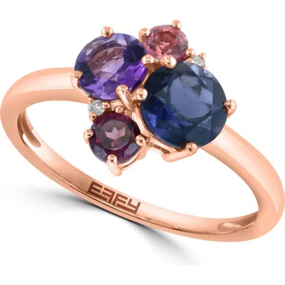 Effy 14k Gold Diamond & Amethyst Cluster Ring In Rose Gold/multi