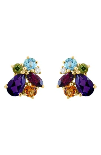 Effy 14k Gold Diamond & Amethyst Cluster Stud Earrings In Gold/ Multi