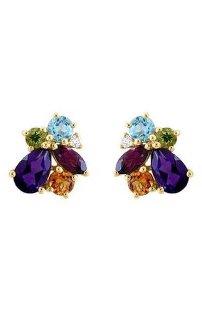 Effy 14k Gold Diamond & Amethyst Cluster Stud Earrings In Multi