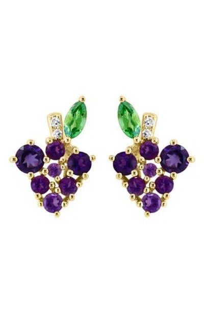 Effy 14k Gold Diamond & Amethyst Grape Stud Earrings
