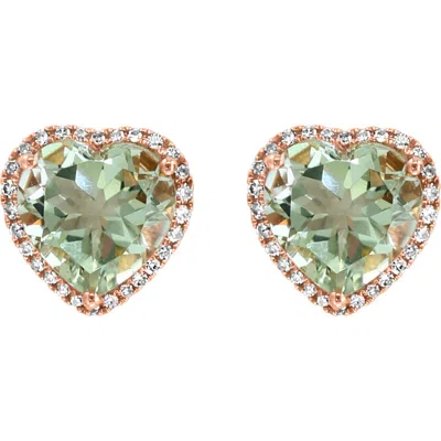 Effy 14k Gold Diamond & Amethyst Heart Stud Earrings In Green