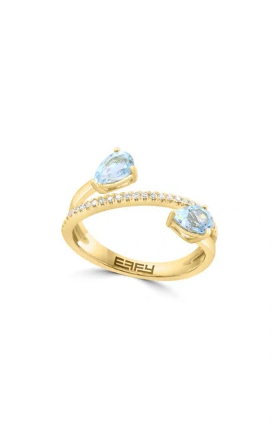 Effy 14k Gold Diamond & Aquamarine Faux Wrap Ring In Blue