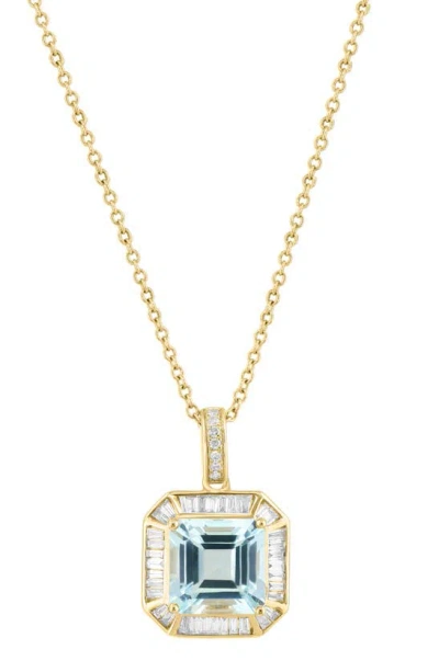 Effy 14k Gold Diamond & Aquamarine Pendant Necklace