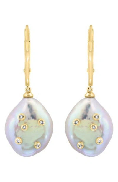 Effy 14k Gold Diamond & Freshwater Pearl Drop Earrings