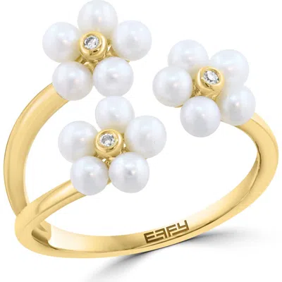 Effy 14k Gold Diamond & Freshwater Pearl Flower Ring