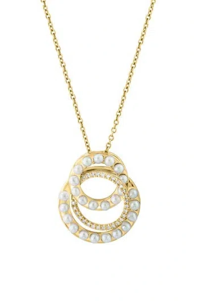 Effy 14k Gold Diamond & Freshwater Pearl Pendant Necklace In Gold/white