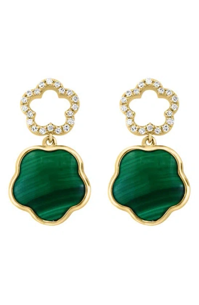 Effy 14k Gold Diamond & Malachite Clover Drop Earrings In Green