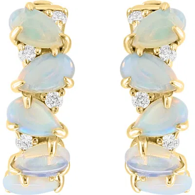 Effy 14k Gold Diamond & Opal Huggie Hoop Earrings