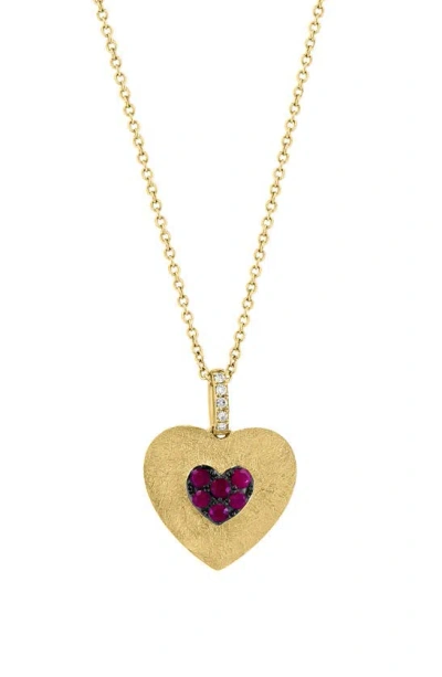 Effy 14k Gold Diamond & Ruby Heart Pendant Necklace