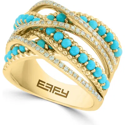 Effy 14k Gold Diamond & Turquoise Crossover Ring In Yellow Gold/blue